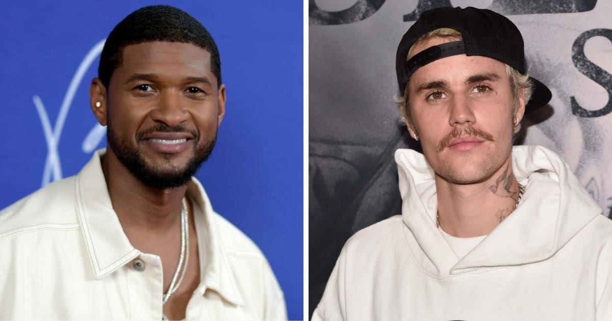 (L-R) Usher is apparently in talks with Justin Bieber for a joint Super Bowl LVIII halftime show performance (Getty Images)