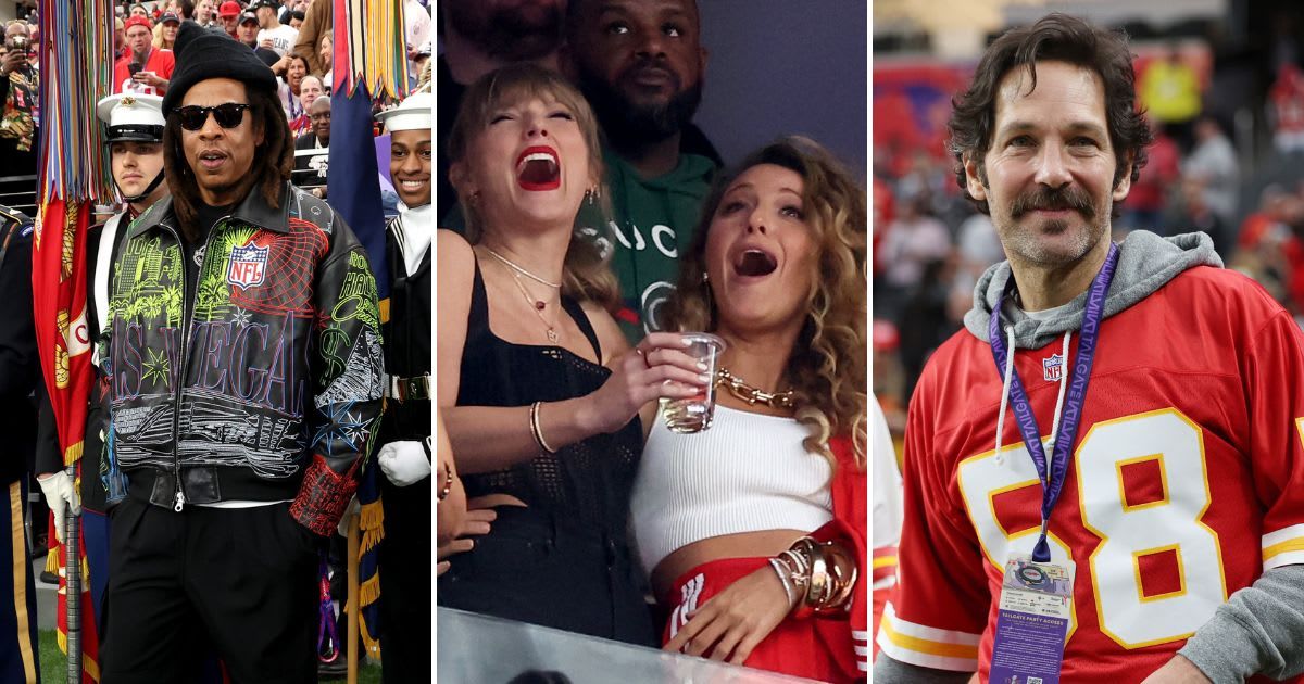 (L-R): Jay-Z, Taylor Swift, Blake Lively, and Paul Rudd were among the A-listers at Super Bowl 2024 (Kevin Mazur/Getty Images for Roc Nation, Ezra Shaw, Jamie Squire/Getty Images)