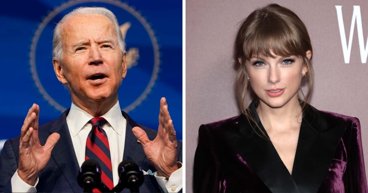 Joe Biden took a swipe at MAGA, sharing  a meme implying he conspired with Taylor Swift to help Kansas City Chiefs win (Getty Images)