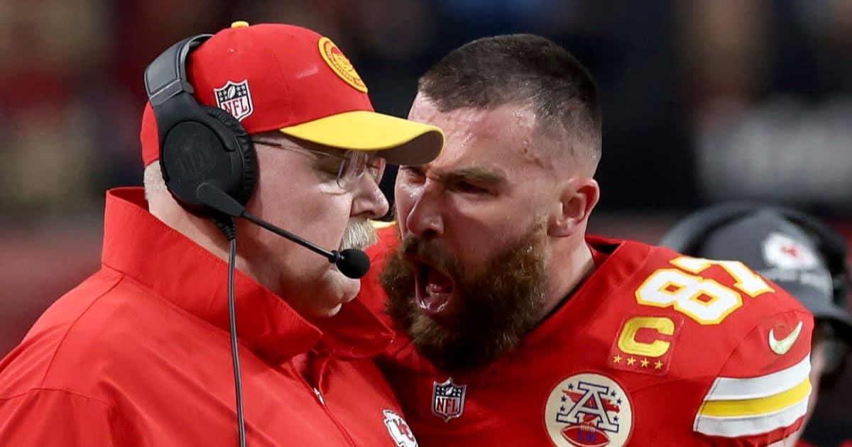 The incident between Andy Reid and Travis Kelce occurred during the second quarter of the Chiefs' thrilling 25-22 overtime victory against the San Francisco 49ers (Getty Images)