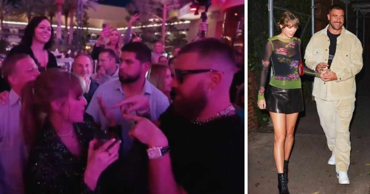 Taylor Swift and Travis Kelce dance to ‘Love Story’ at the Super Bowl after-party (@taygracie13/X, Gotham/GC Images)