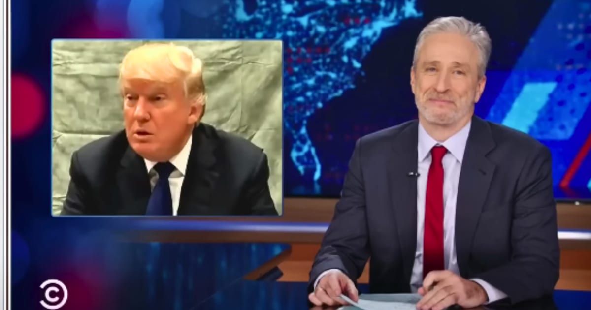 Jon Stewart took jabs at Donald Trump as he returned on 'The Daily Show' (@TheDailyShow/Youtube))
