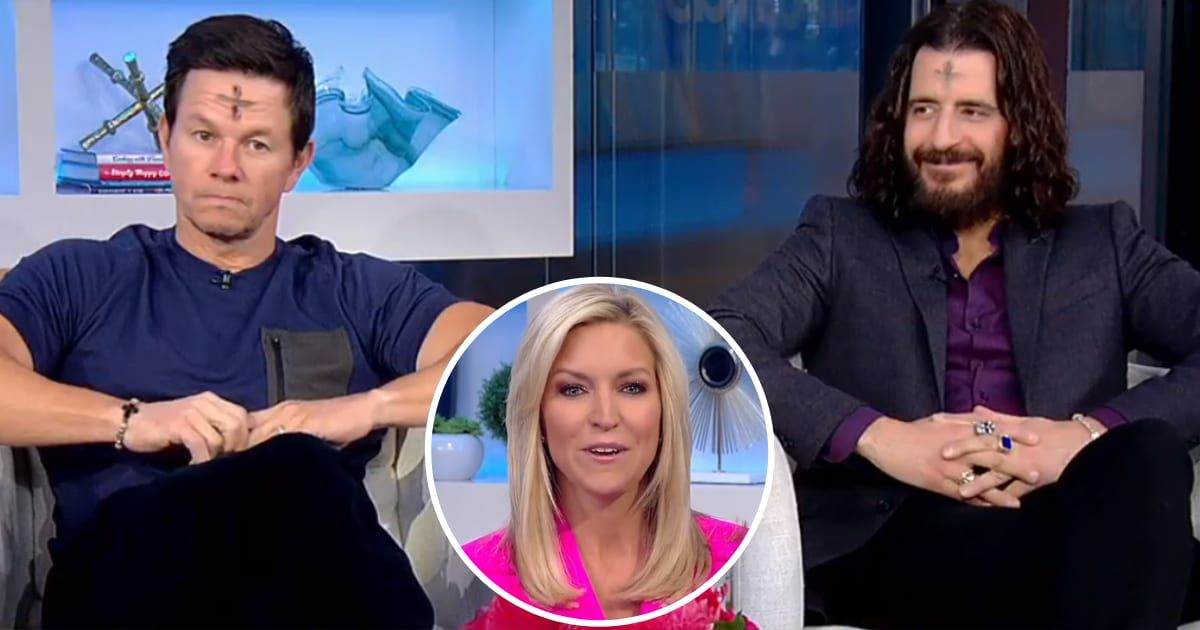 Mark Wahlberg and Jonathan Roumie with co-host Ainsley Earhardt on 'Fox & Friends' (Screengrab/Fox News)