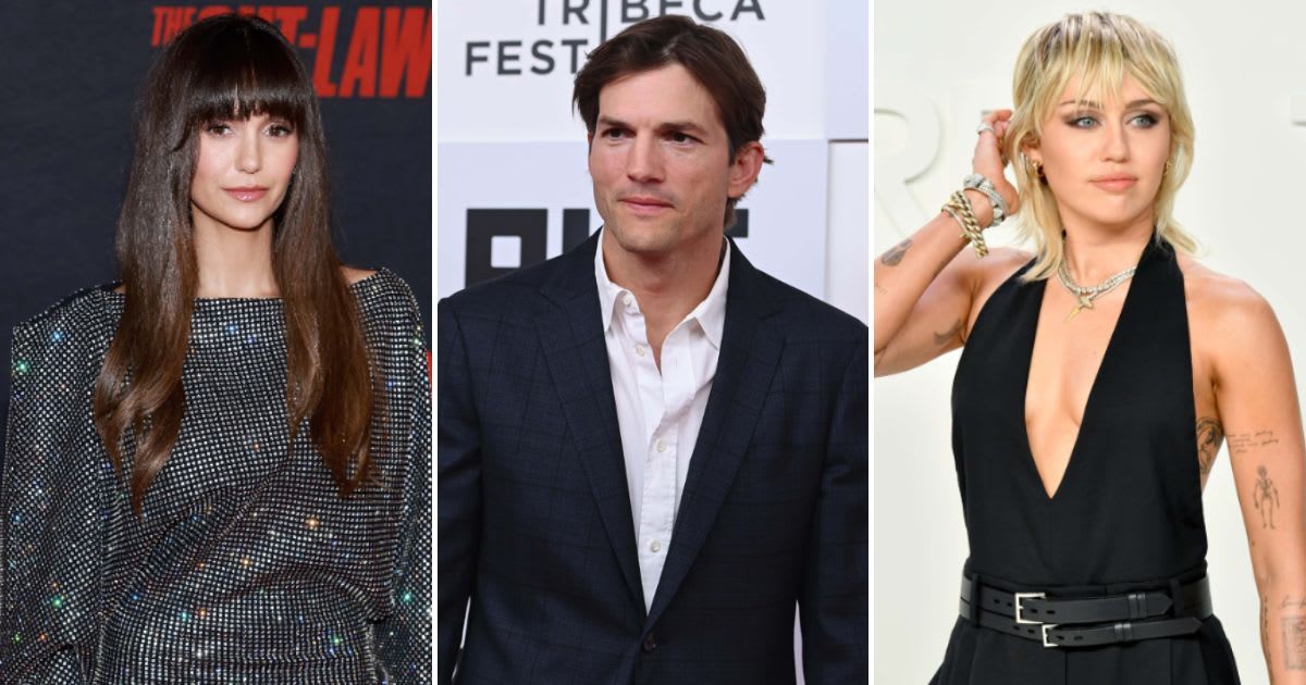 (L-R): Celebs like Nina Dobrev, Ashton Kutcher, and Miley Cyrus are not fans of celebrating Valentine’s Day (Getty Images)