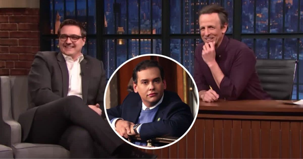 Chris Hayes appeared on 'Late Night with Seth Meyers', as Long Island geared up for its special election to fill George Santos' vacated seat (@LateNightSeth/Youtube and Getty Image)