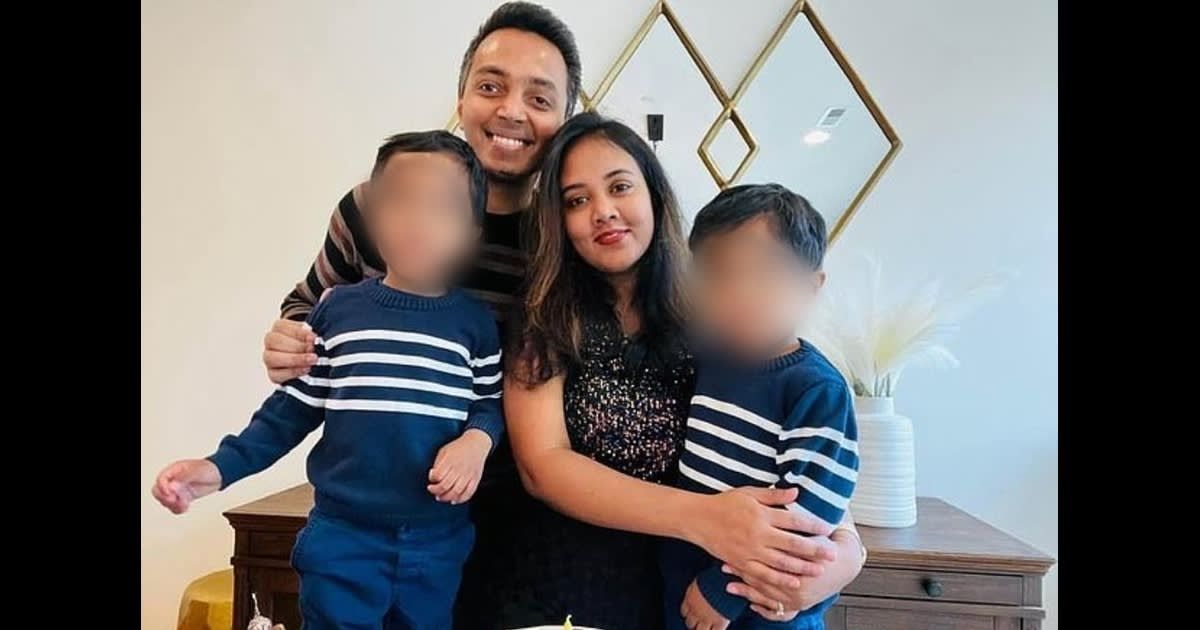 Friends identified the deceased as Anand Sujith Henry, 37, and Alice Benziger, 38, on February 13. Their twin sons were named Noah and Neithan, both four years old. (Facebook)