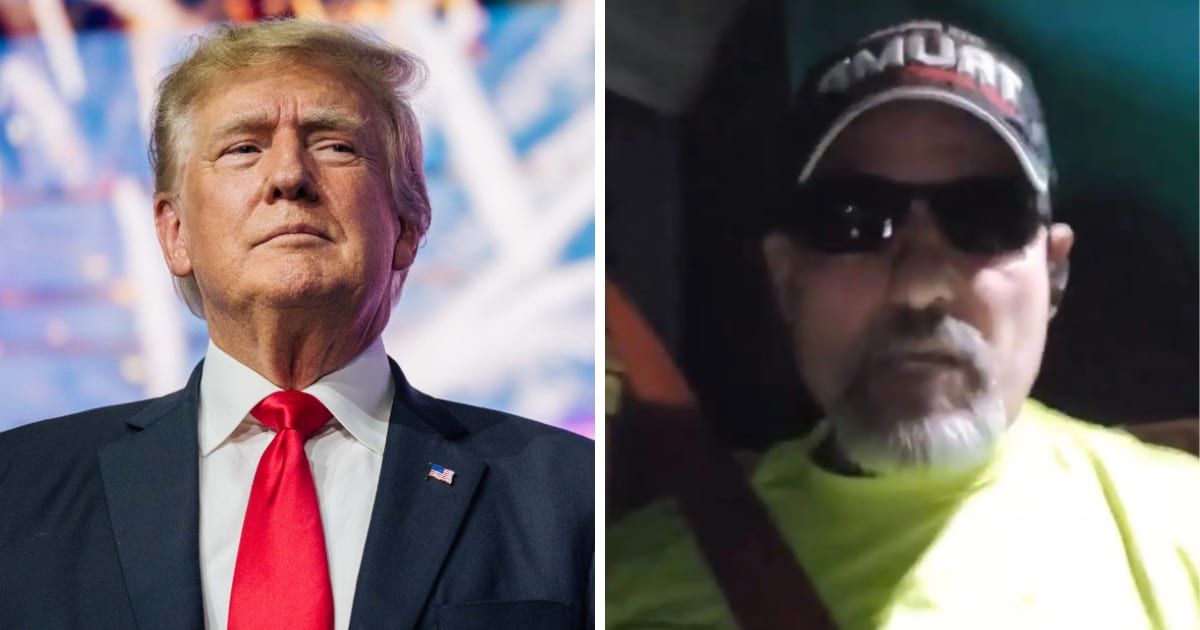A civil fraud ruling against Donald Trump led conservative truck driver Chicago Ray to announce his fellow truckers' decision to refuse taking loads to NYC (Getty Images, @Chicago1Ray/X)