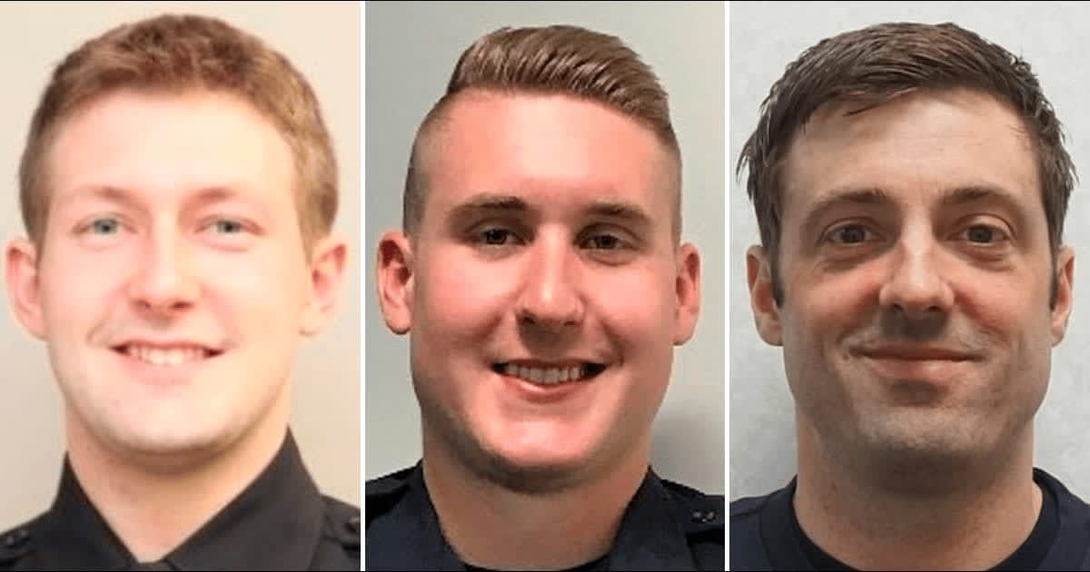 Officers Paul Elmstrand and Matthew Ruge and paramedic Adam Finseth were fatally shot while trying to protect a family (Burnsville Police Department)