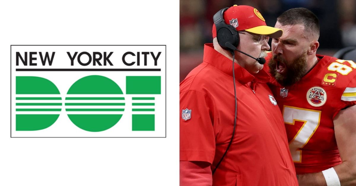 NYC DOT posted an image on X of Travis Kelce angrily yelling, using his clout to advocate reduced private car usage on city streets (NYC DOT/X, Getty Images)