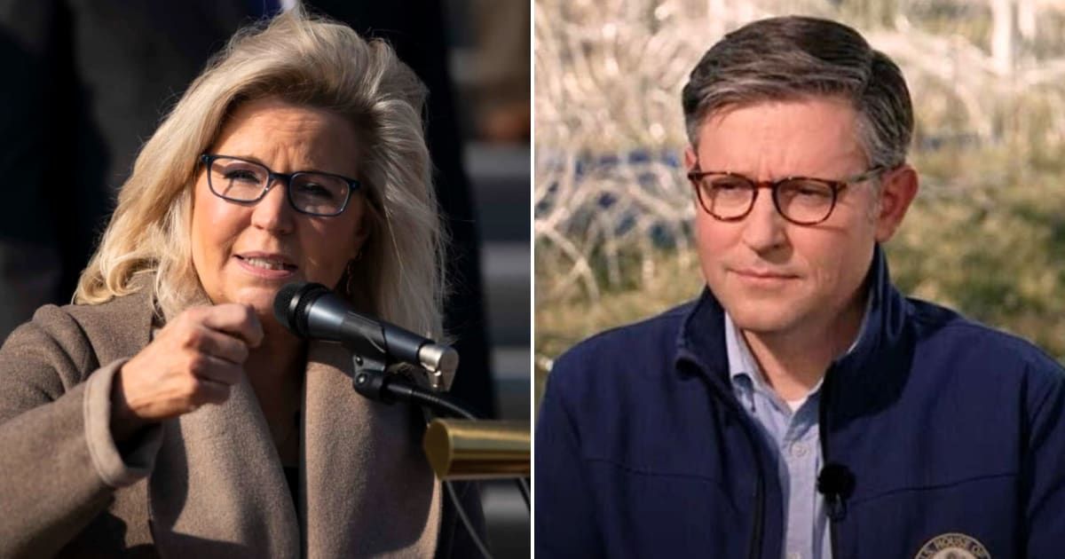 Liz Cheney advocated for Speaker Mike Johnson to prioritize a bill approving aid for Ukraine (Getty Images, YouTube/CBS News)