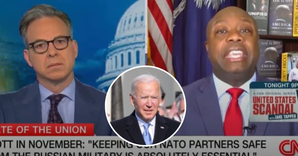 Jake Tapper took issues with Tim Scott's characterization of Biden's handling of Ukraine (CNN/Getty)