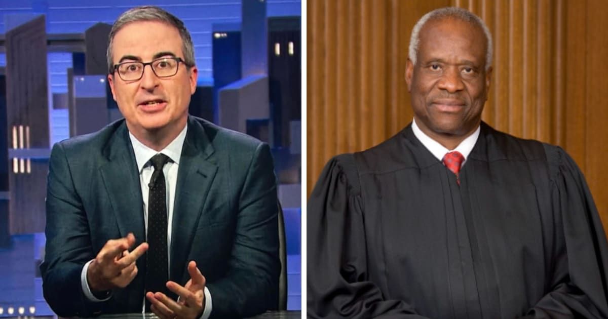 John Oliver's offer on his show 'Last Week Tonight' comes after Justice Clarence Thomas was exposed in a series of scandals (Getty Images, Steve Petteway, Collection of the Supreme Court of the United States via Wikipedia)