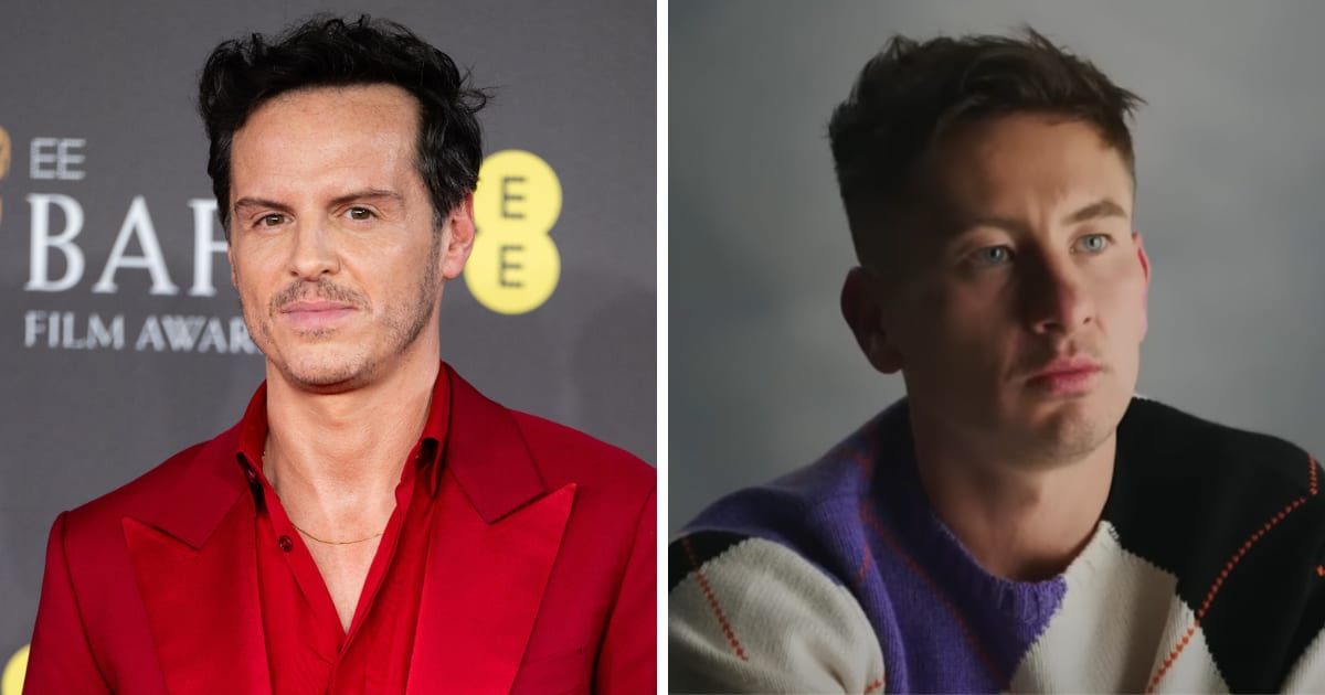 The journalist asked Andrew Scott (L) about an infamous nude scene featuring Barry Keoghan in 2023 film 'Saltburn' (Getty Images, GQ/YouTube)