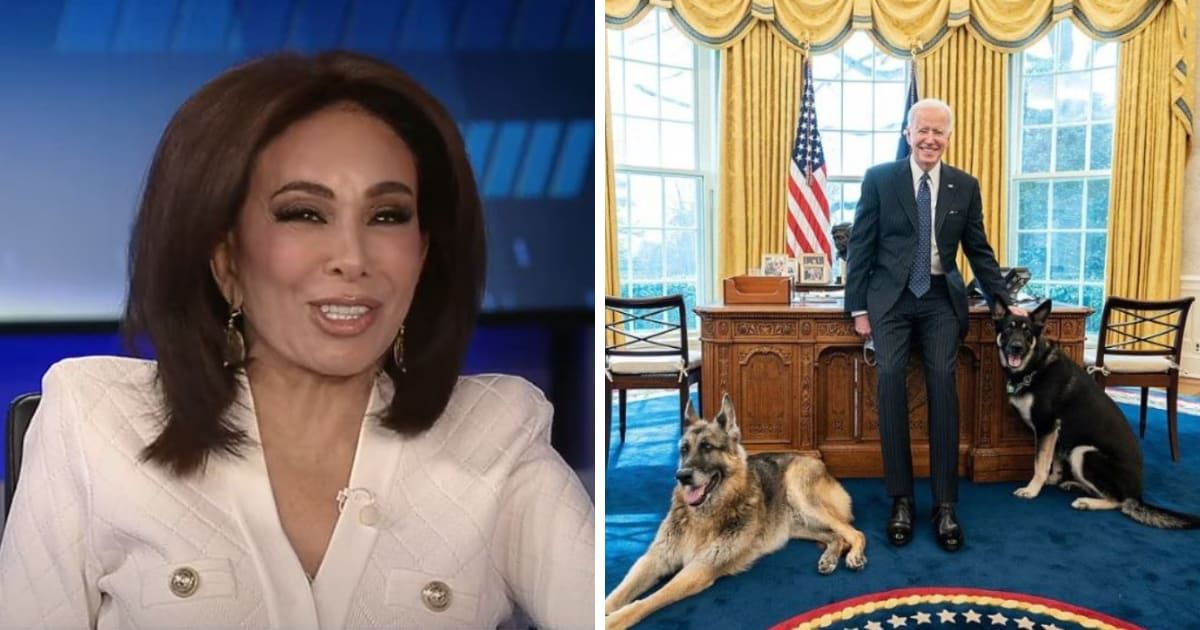 Fox News host Jeanine Pirro sparked controversy by making bizarre claims about President Biden's dog, Commander (Fox News/wikipedia)