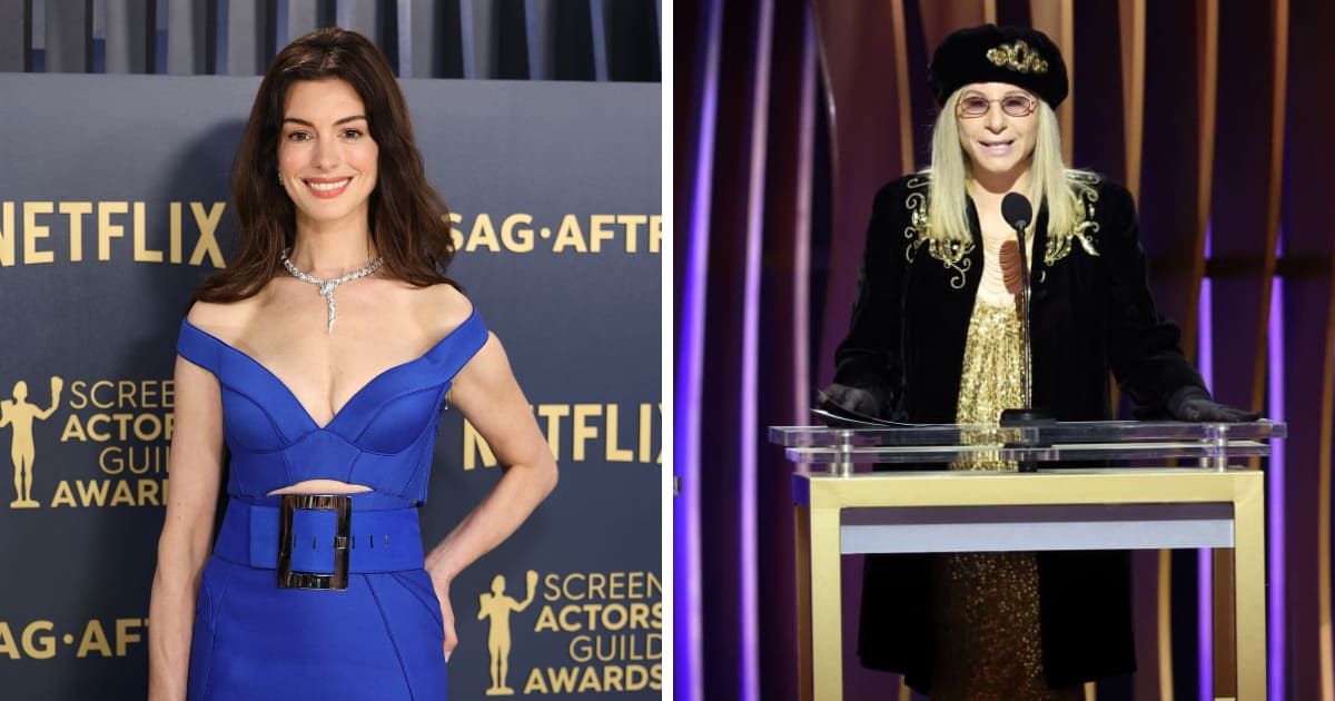 Hathaway enthusiastically applauded Streisand along with the star-studded crowd, who honored the Hollywood icon with a rousing two-minute standing ovation (Getty Images)