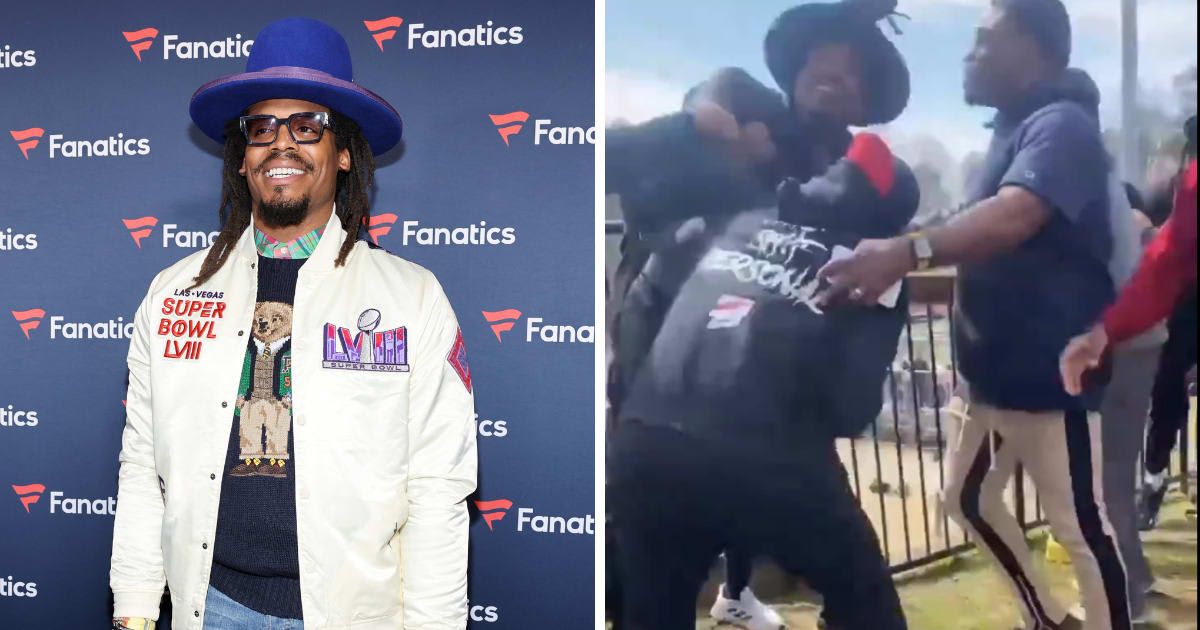The shocking footage shows Cam Newton fending off several younger men affiliated with a 7-on-7 youth football team at an Atlanta-area tournament (Getty Images, Vanman/X)