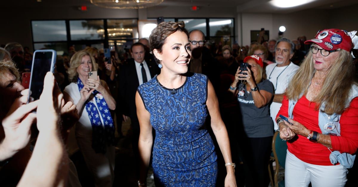 Kari Lake prepares to speak during a rally she hosted at the Hilton Palm Beach Airport on June 12, 2023, in West Palm Beach, Florida (Octavio Jones/Getty Images)
