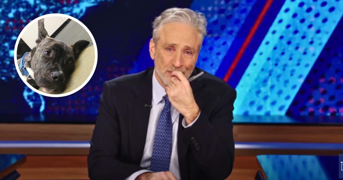 Jon Stewart broke down in tears as he remembered his beloved dog (dailyshowdogs/Instagram; @TheDailyShow/YouTube)
