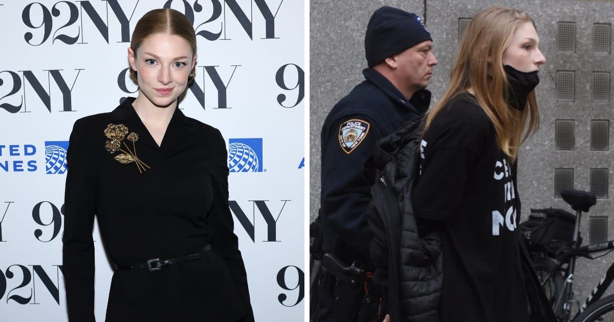 Schafer and other protesters sat in the lobby of 30 Rockefeller Plaza holding banners that read "Jews to Biden: Stop arming genocide" and "Lasting ceasefire" (Getty Images, PopCrave/X)