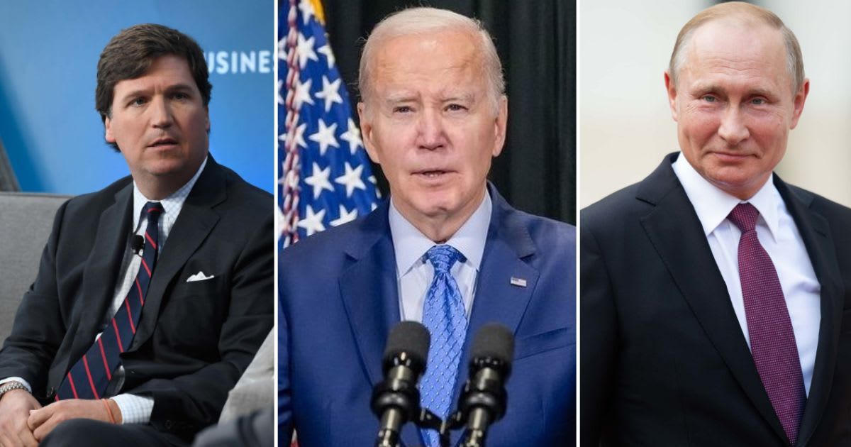 Tucker Carlson appeared on the Lex Fridman podcast on Tuesday and claimed that his lawyers cautioned him of arrest before flying to Russia for Putin interview (Getty Images, @potus/Instagram)