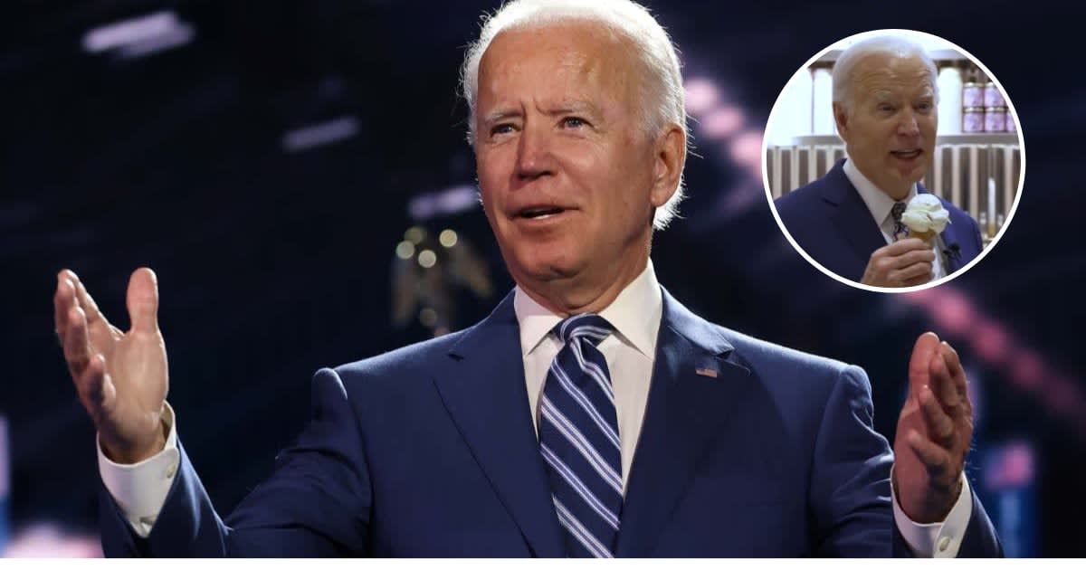 Joe Biden talked about a possible Gaza ceasefire while visiting an ice cream shop (Getty Images, POLITICO/YouTube)