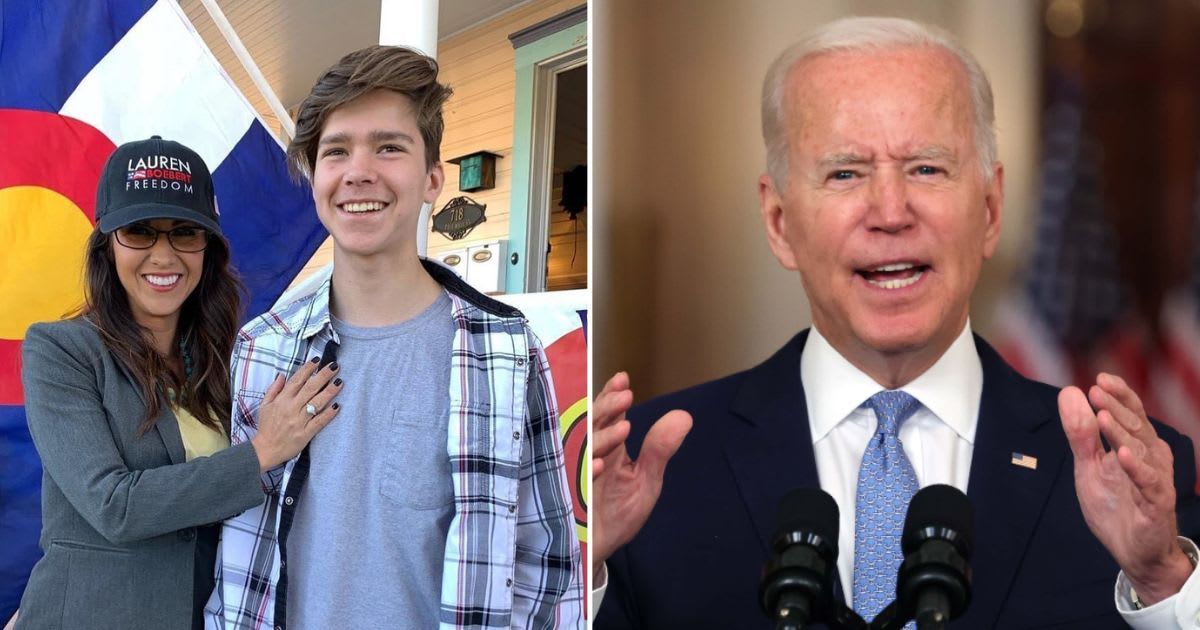 (L-R) Lauren Boebert's son, Tyler Jay Boebert, was arrested just hours after she slammed Joe Biden's family (@laurenboebert/Instagram, Getty Images)