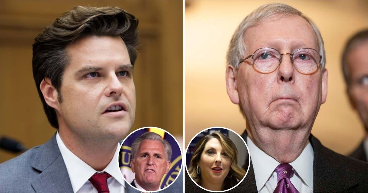 Matt Gaetz celebrated Senate Minority Leader Mitch McConnell's decision to relinquish his leadership position in November while also taking a dig at Kevin McCarthy and Ronna McDaniel (Getty Images)