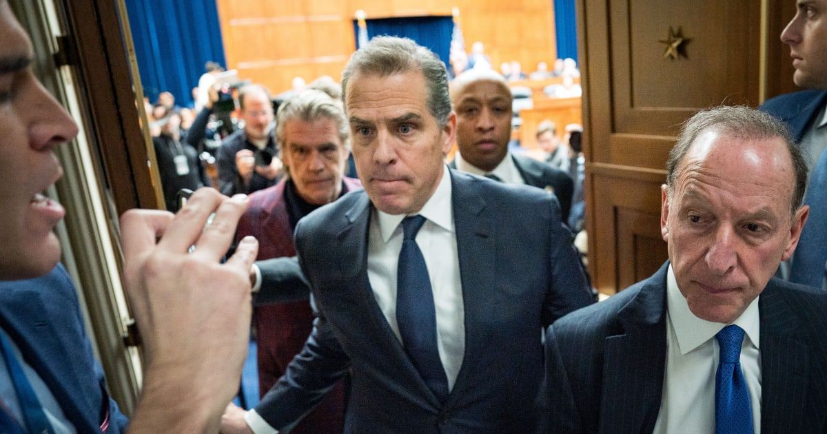 Hunter Biden (C), son of US President Joe Biden, and his lawyer Abbe Lowell (R) depart a House Oversight Committee meeting at Capitol Hill on January 10, 2024, in Washington, DC (Kent Nishimura/Getty Images)