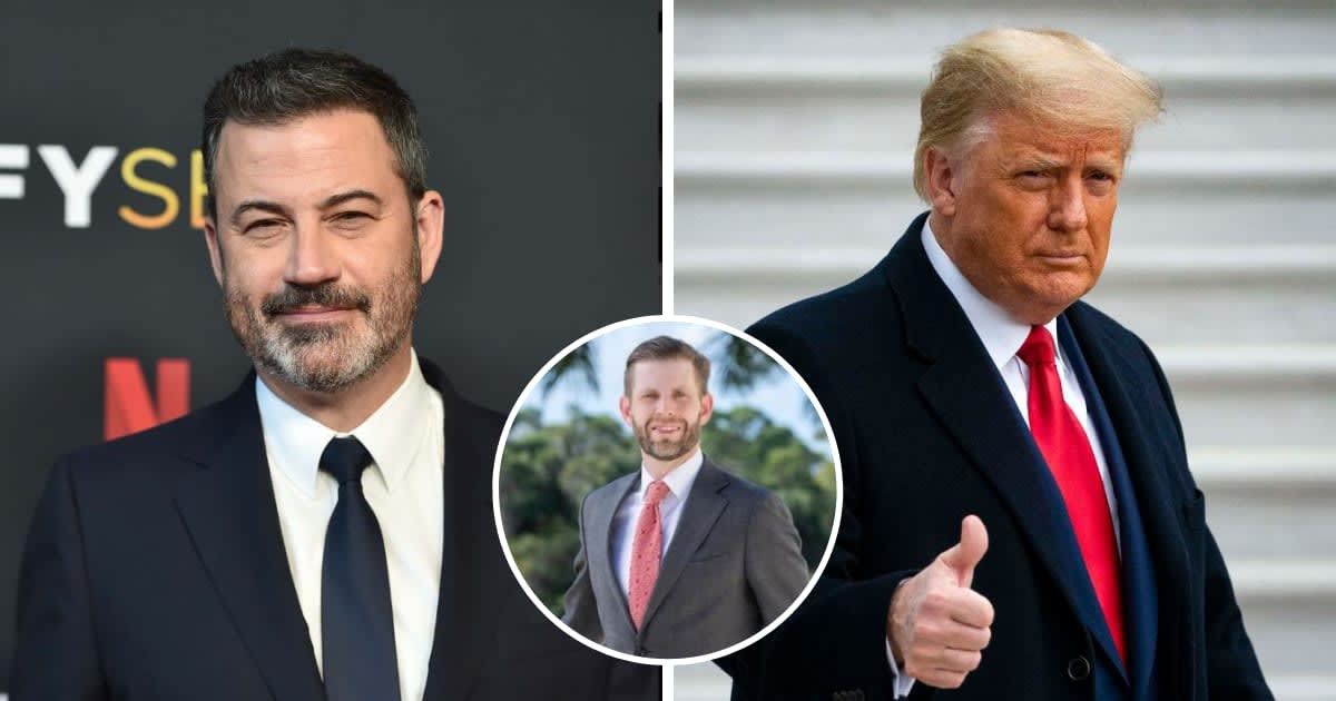 Jimmy Kimmel took a playful swipe at former president Donald Trump's financial woes amid $454M civil fraud case judgment (Getty Images, @erictrump/Instagram)