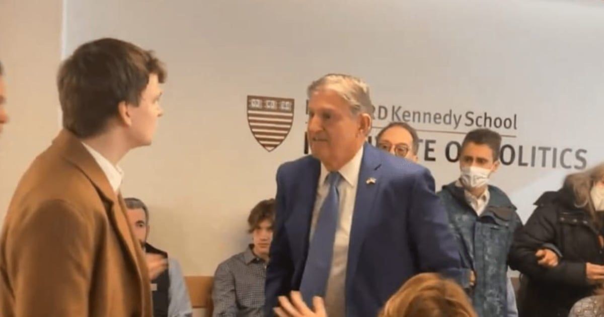 Sen Joe Manchin was heckled by climate protestors at a recent Harvard event (@ClimateDefiance/X)