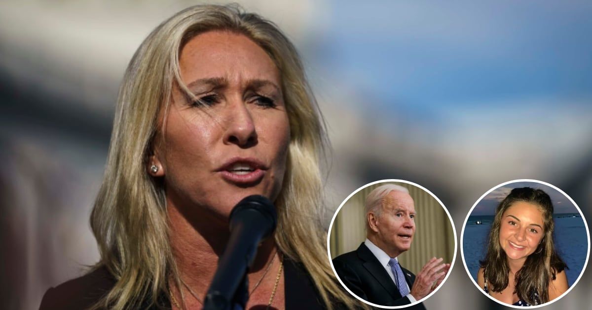 Majorie Taylor Greene blames Biden administration for death of Laken Riley during television interview (Getty Images, Laken Riley/Facebook)