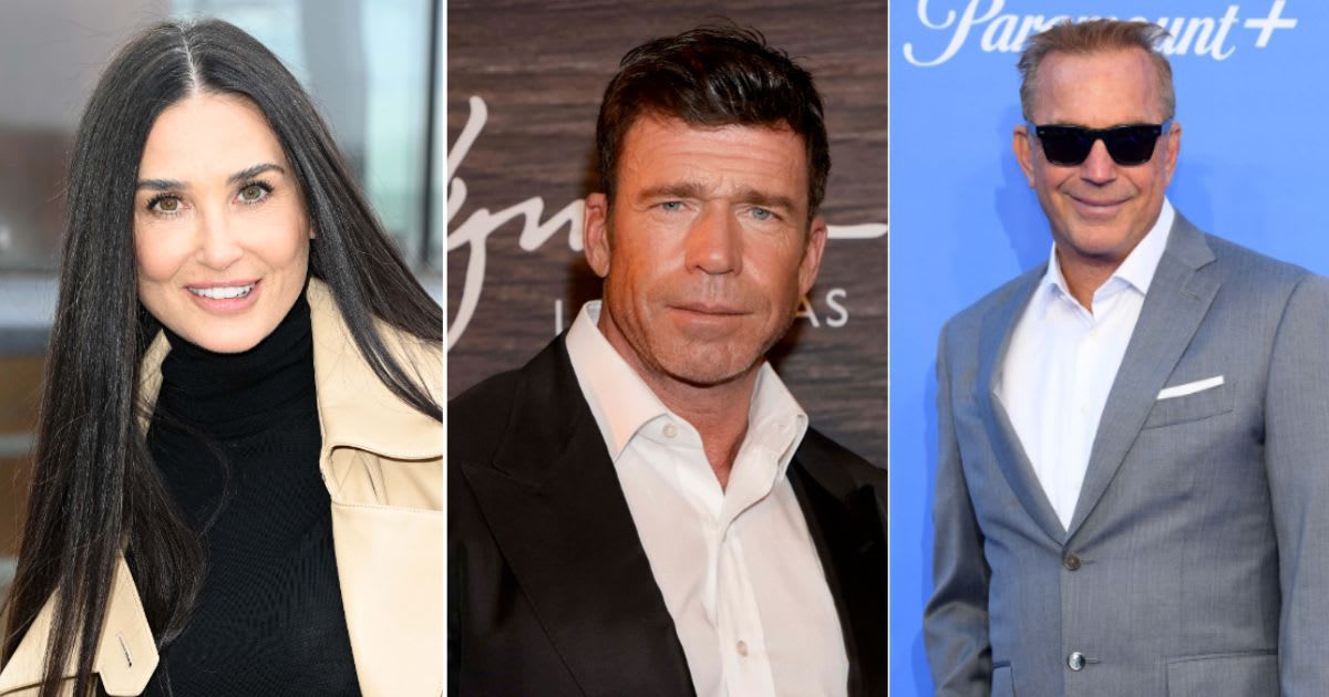Demi Moore has teamed up with Taylor Sheridan, allegedly sparking a feud with Kevin Costner (R) (Getty Images)