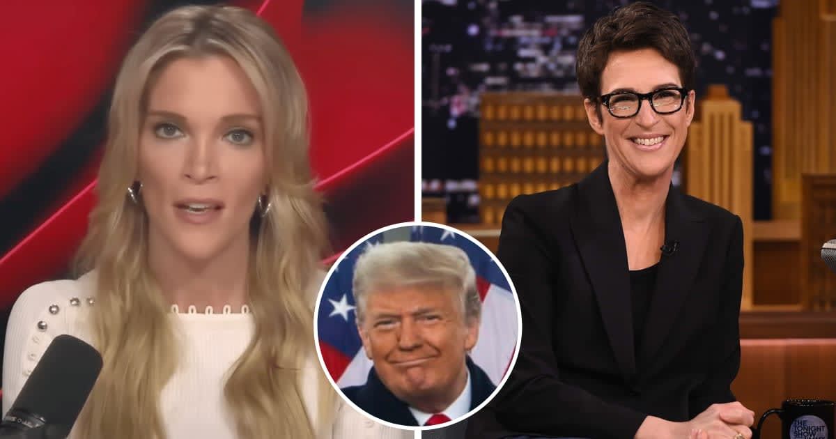 Megyn Kelly wasted no time shooting down Rachel Maddow’s 'crazy' assertion about Donald Trump (Megyn Kelly/YouTube, Getty Images)