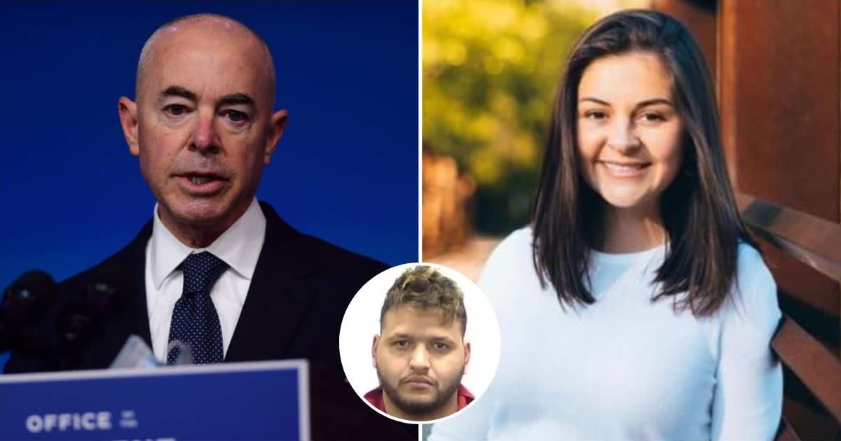 Alejandro Mayorkas recently talked about Jose Antonio Ibarra, who is suspected to have killed Laken Riley (Getty Images, Laken Riley/Facebook, Clarke County Sheriff's Office)