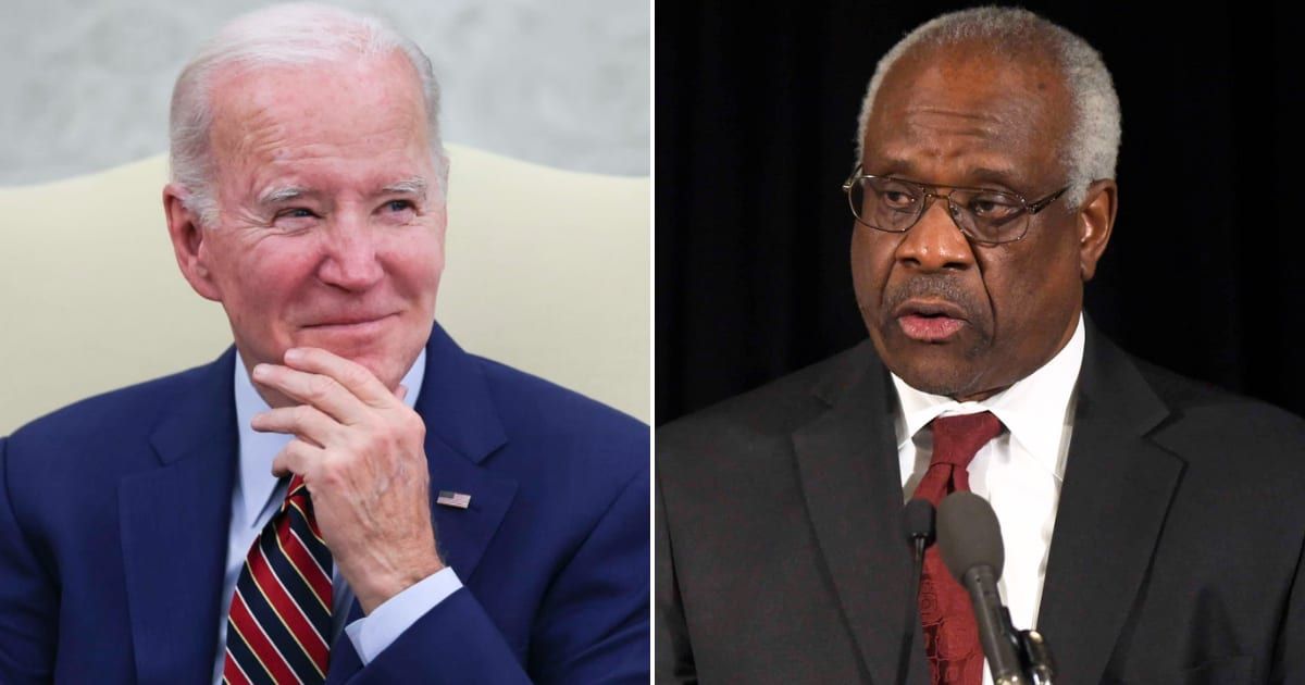 Joe Biden took aim at Supreme Court Justice Clarence Thomas, calling him as 'the guy who likes to spend a lot of time on yachts' (Getty Images)