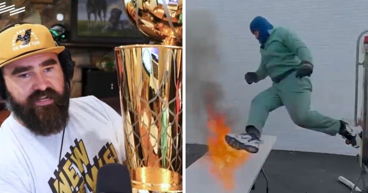 ‘Life goal achieved’: Internet ablaze with jokes as Jason Kelce's butt catches fire in flaming table stunt