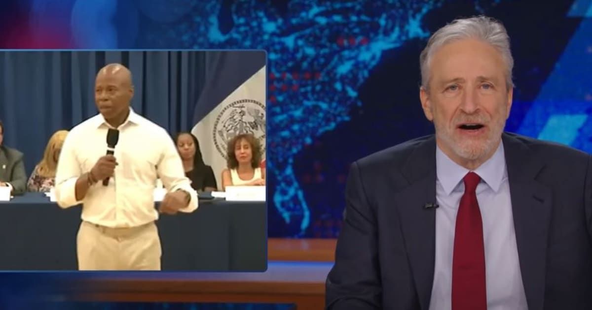 Jon Stewart criticized New York City Mayor Eric Adams for swiftly reversing his liberal stance on migrants (The Daily Show/YouTube)