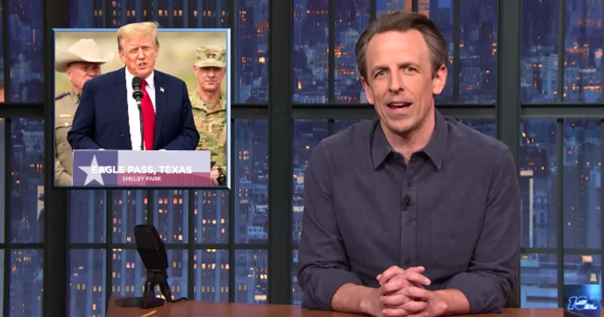 “Hello, it’s me! Thank you for inventing queso!” the NBC host Seth Meyers mimics Donald Trump (@LateNightSeth/Youtube)