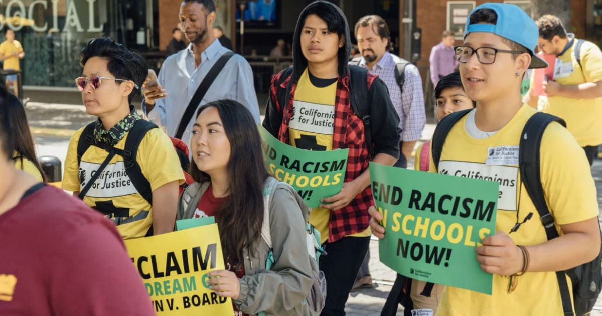 Californians for Justice boasts on its website about 'training hundreds of youth of color in Long Beach to be community leaders and organizers' (Californians for Justice/Facebook)