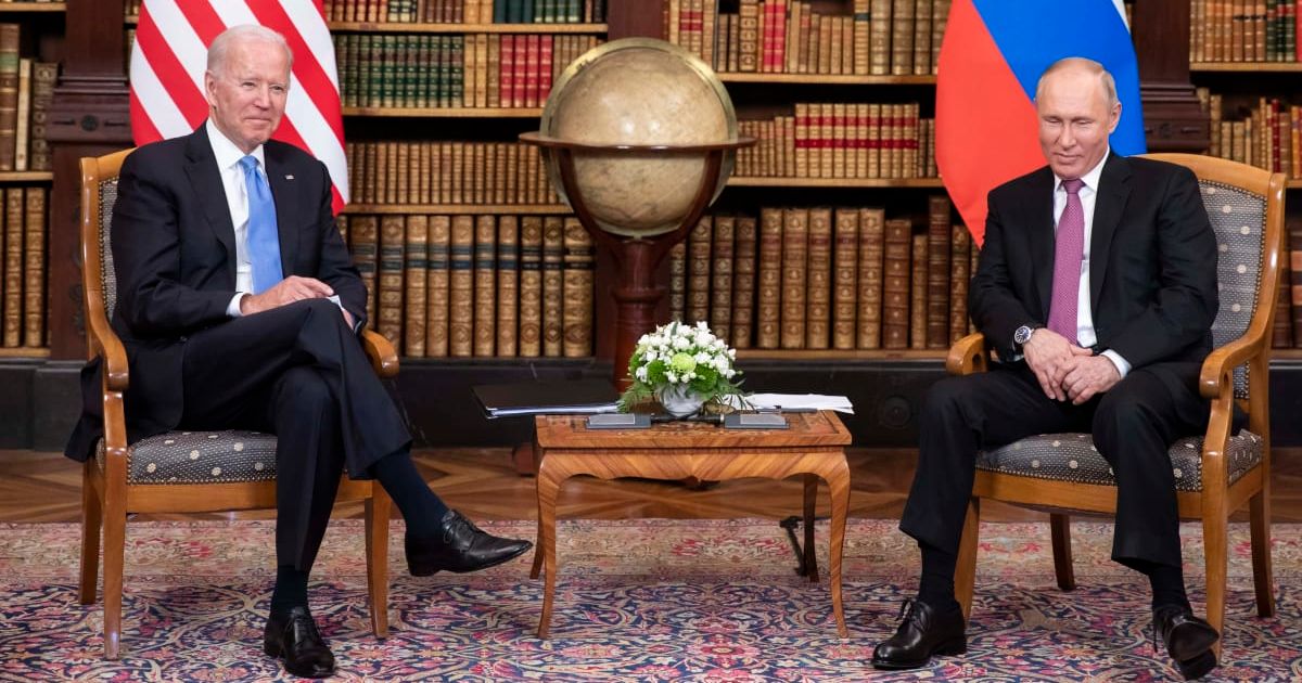 Joe Biden (L) stated that he will not 'bow down' to Vladimir Putin at his State of the Union address on March 7, 2024 (Getty Images)
