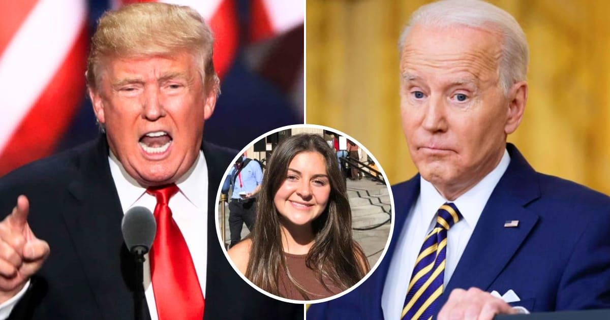 Donald Trump lambasted President Biden for bungling the name of slain Georgia student Laken Riley (inset) during the SOTU address (Getty Images, Laken Riley/Facebook)