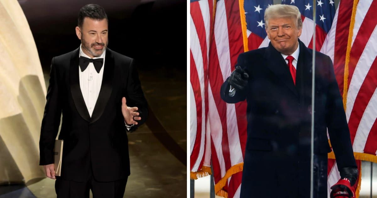 As the star-studded ceremony unfolded, Donald Trump's (R) voice echoed through the auditorium, courtesy of Jimmy Kimmel's (L) witty retort (Getty Images)