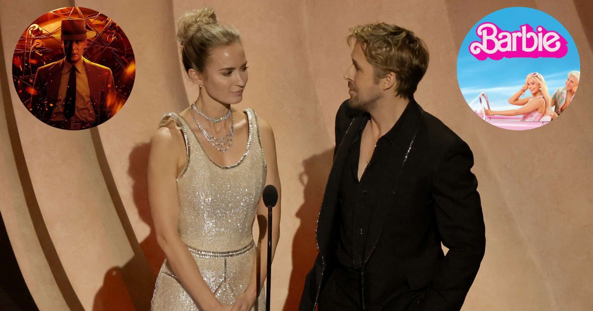 Ryan Gosling and Emily Blunt at the Oscars (Kevin Winter/Getty Images, Mattel Films/X, Universal Pictures/X)