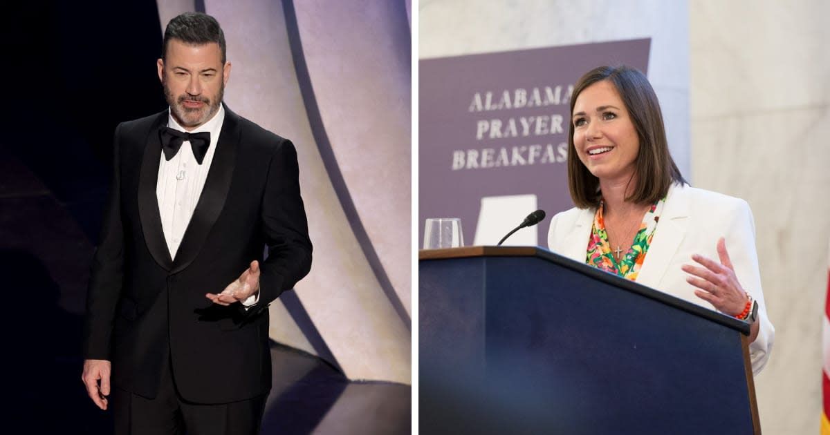 Jimmy Kimmel took a shot at Senator Katie Britt for her delivery of the GOP's response to President Joe Biden’s State of the Union address (Getty Images, @SenKatieBritt/X)