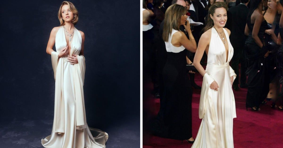 Sydney Sweeney (L) paid homage to legendary Hollywood actress Angelina Jolie (R) (@marcbouwer/Instagram)