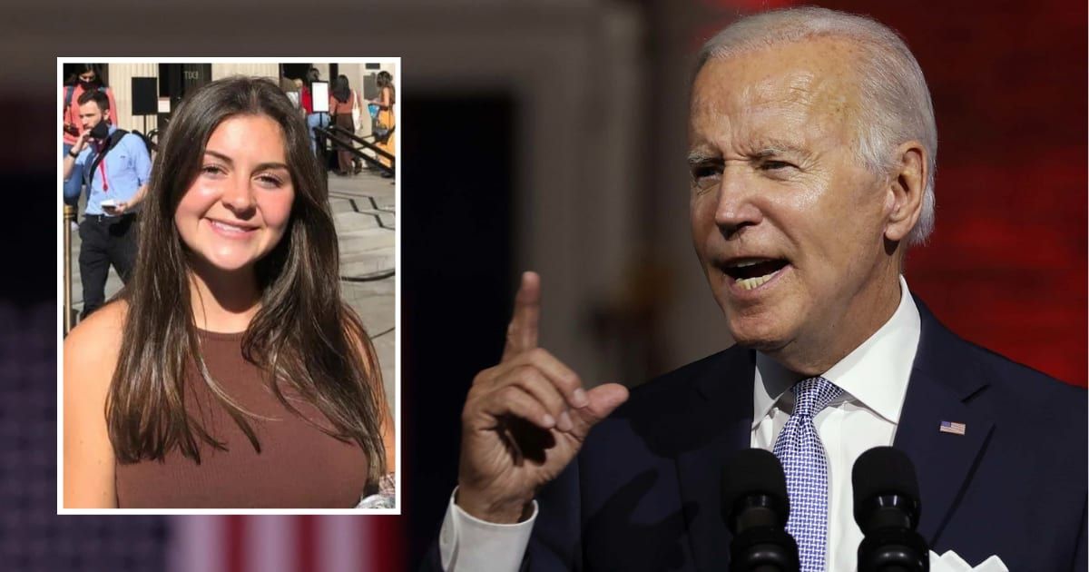 Joe Biden's use of the term 'illegal' to describe the migrant accused of killing Laken Riley (inset) sparked controversy (Getty Images, Facebook/Laken Riley)