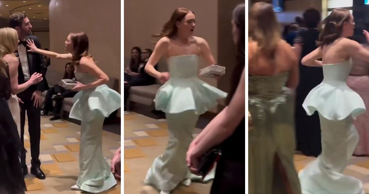 Emma Stone freaked out and sprinted away from her husband Dave McCary in the middle of a conversation (Screengrab/TikTok/Refinery29)