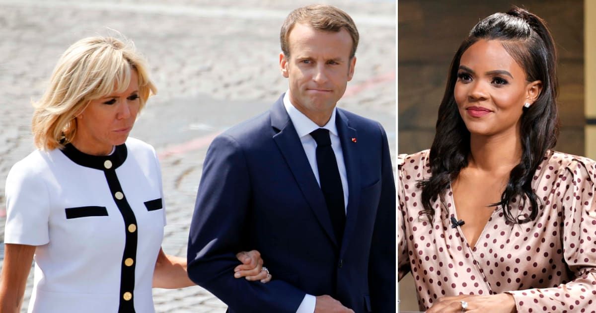 Conservative commentator Candace Owens (R) has reignited a debunked conspiracy theory regarding the gender of Brigitte Macron, the wife of French President Emmanuel Macron (Getty Images)