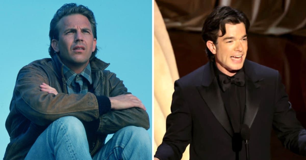 Kevin Costner in 1989 film 'Field of Dreams' and John Mulaney at his 2024 Oscar presentation (Universal Pictures, Kevin Winter/Getty Images)