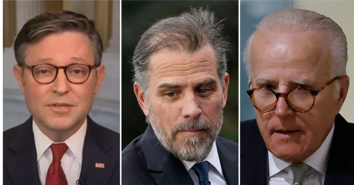Mike Johnson refrained from accusing Hunter and James Biden of lying on their own and left it on people to decide (@foxnews/YouTube, Getty Images, Chip Somodevilla/Getty Images)